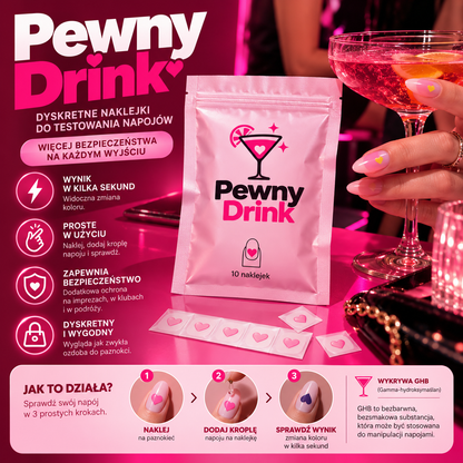 Pewny Drink™ – Dyskretny Test Napojów | 10 Naklejek